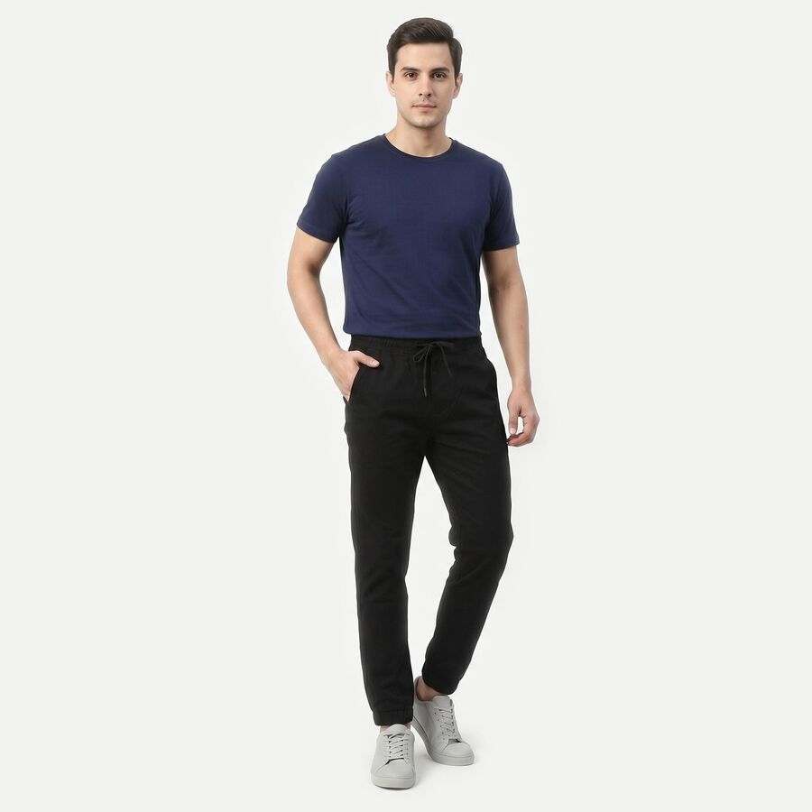 Men's Black Slim Fit Jogger Trousers, काला, large