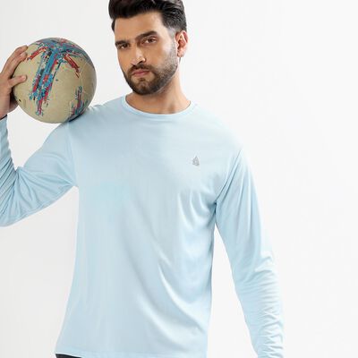 Men's Light Powder Blue Round Neck Casual T-Shirt