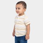 Infants' Yellow Cotton Short Sleeves Mandarin Collar Striped Shirt, Yellow, small