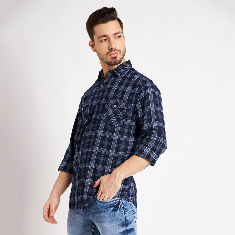 Cotton Checks Casual Shirt, Dark Blue, large image number null