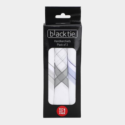 Men's White Striped and Checked Pack of 3 Handkerchief