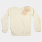 Girls' Cream Crew Neck Pullover Sweatshirt, Off White, small