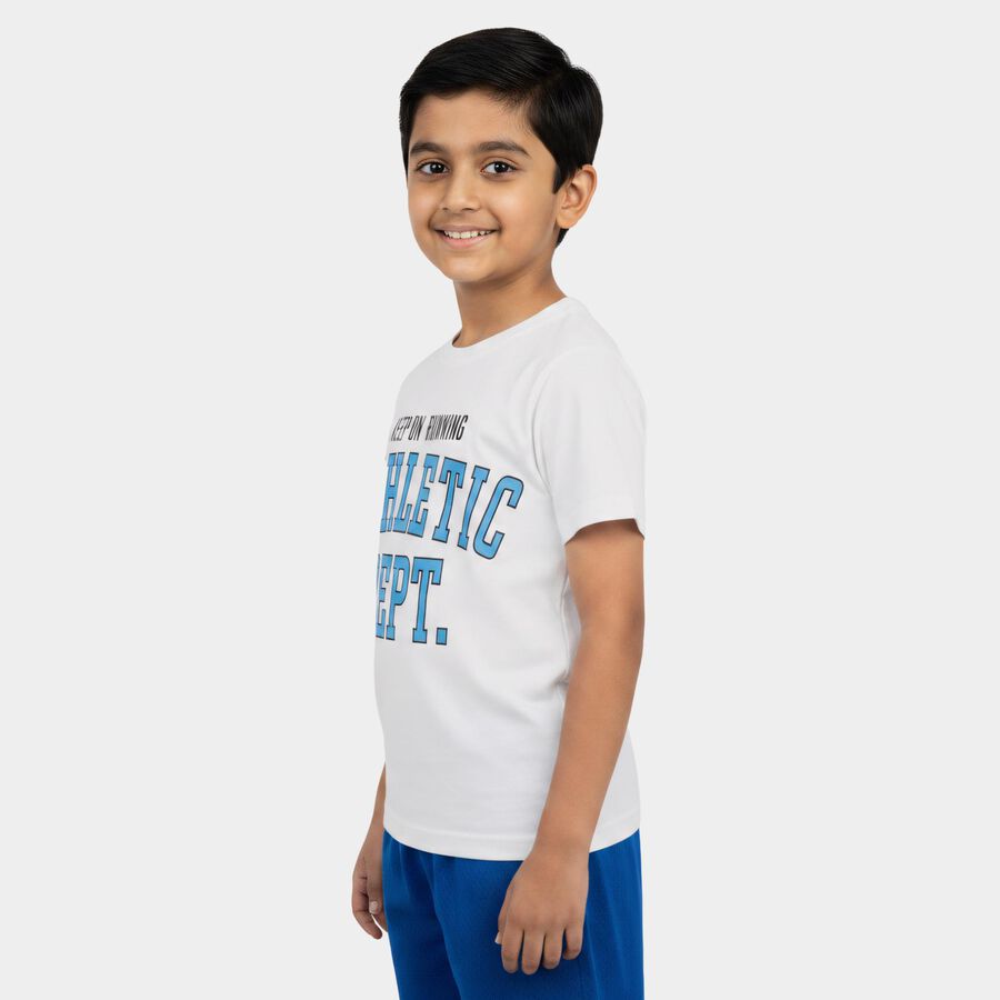Boys White Cotton Round Neck Casual Boys T-Shirt, सफ़ेद, large
