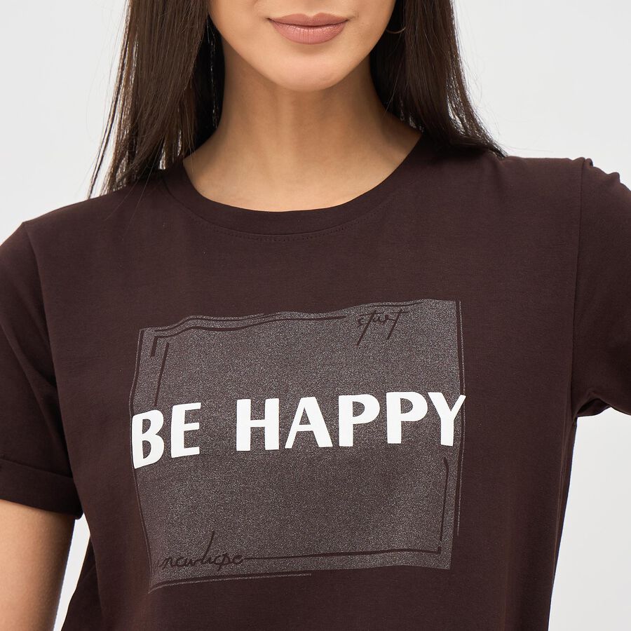 Women's Deep Chocolate Brown Round Neck T-Shirt, Brown, large image number null