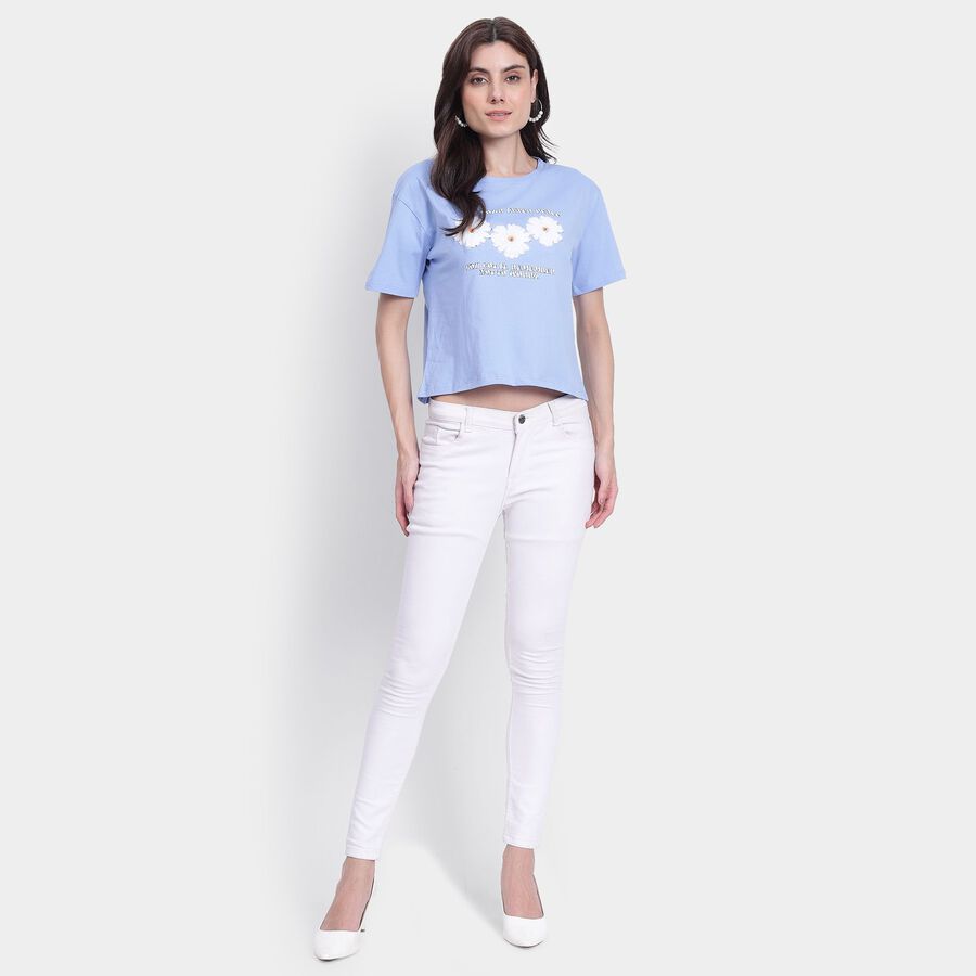 Ladies' 100% Cotton Crop  Top, हल्का नीला, large image number null