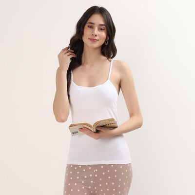 Women's White Cotton Round Neck Minimalist Slip