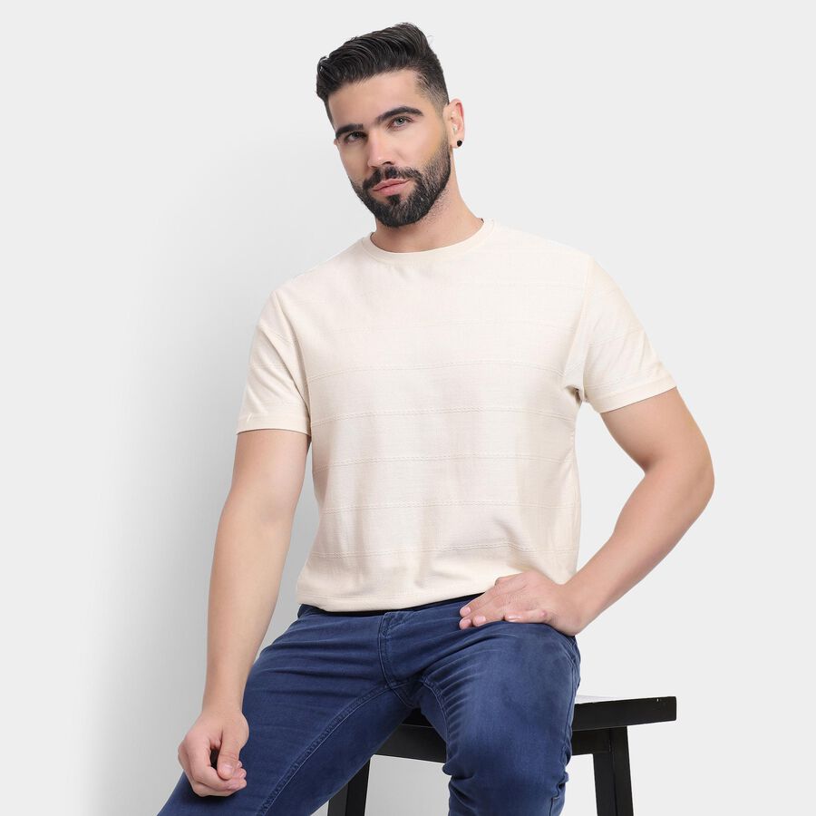 Men's 100% Cotton Round Neck Half Sleeves T-Shirt , Ecru Melange, large image number null