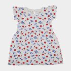 Infants' White Cotton Floral Print Flutter Sleeve Frock, Off White, small