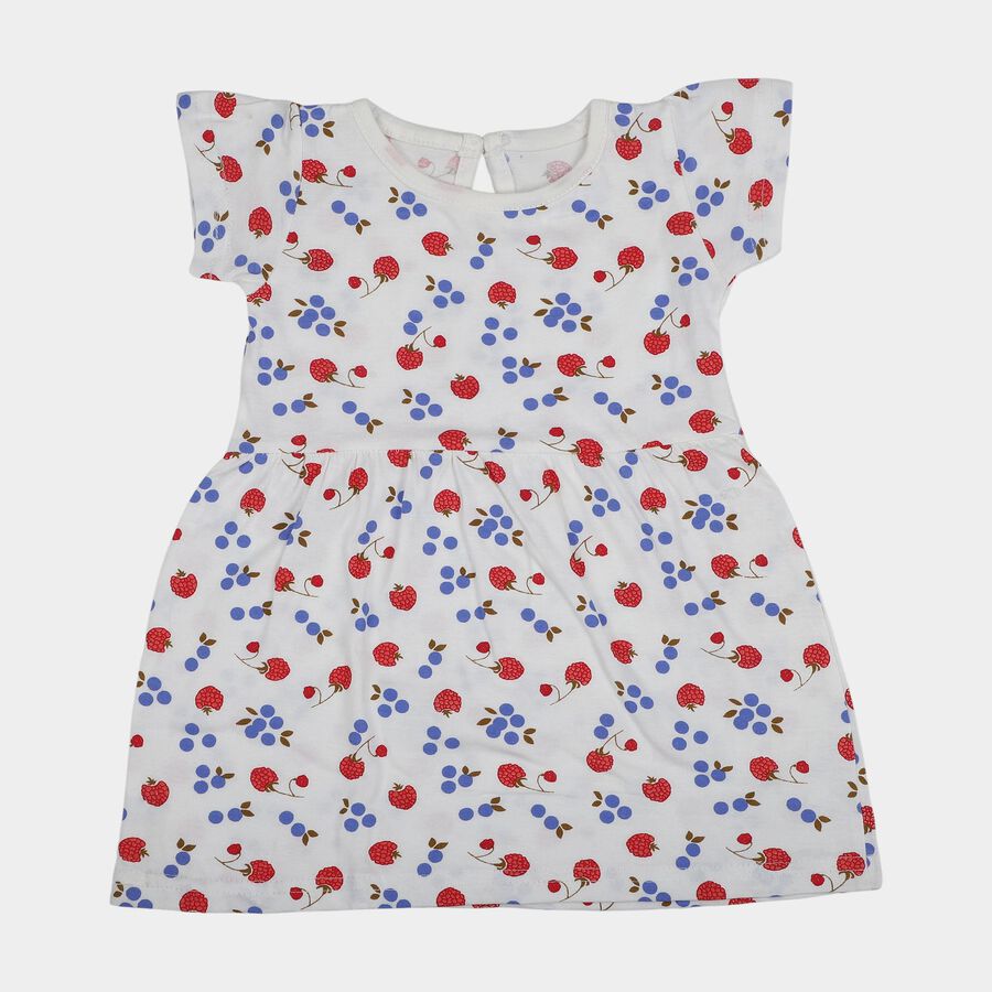 Infants' White Cotton Floral Print Flutter Sleeve Frock, Off White, large