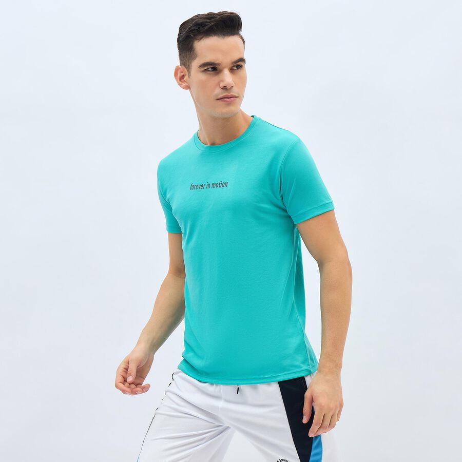 Men's Vibrant Turquoise Crew Neck Athleisure T-Shirt, टील ब्लू, large image number null