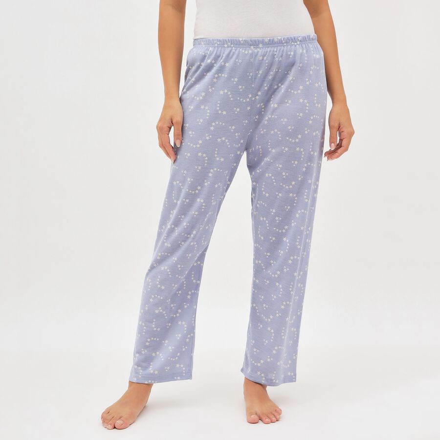Women's Soft Lavender Blue Relaxed Fit Star Printed Full-Length Pyjama, Light Blue, large image number null