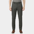 Men's Mid Grey Slim Fit Check Formal Trousers, मिश्रित मध्यम ग्रे, small