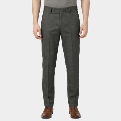 Men's Mid Grey Slim Fit Check Formal Trousers
