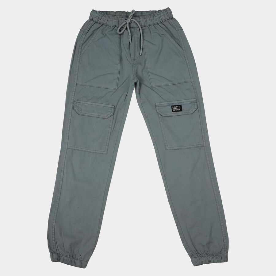 Boys Mid Blue Regular Fit Cargo Trousers, मध्यम नीला, large