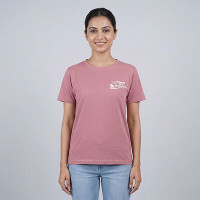 Women's Pink Round Neck Casual T-Shirt