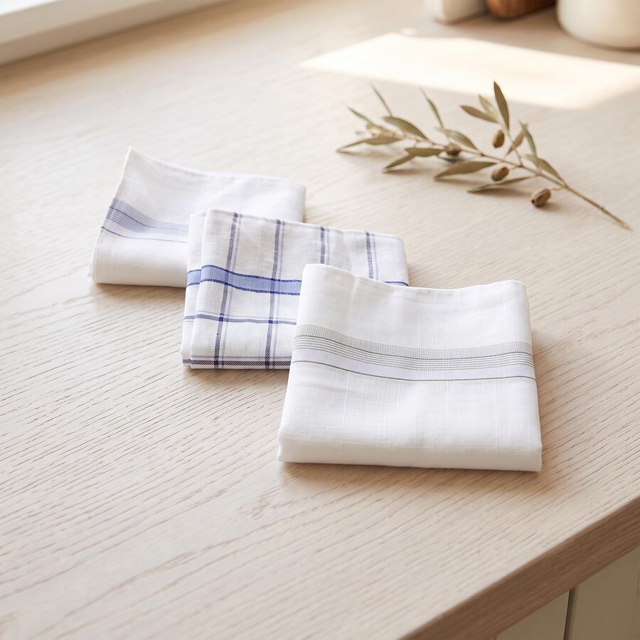 Men's Mid Blue Checked Pack of 3 Handkerchief, मध्यम नीला, large