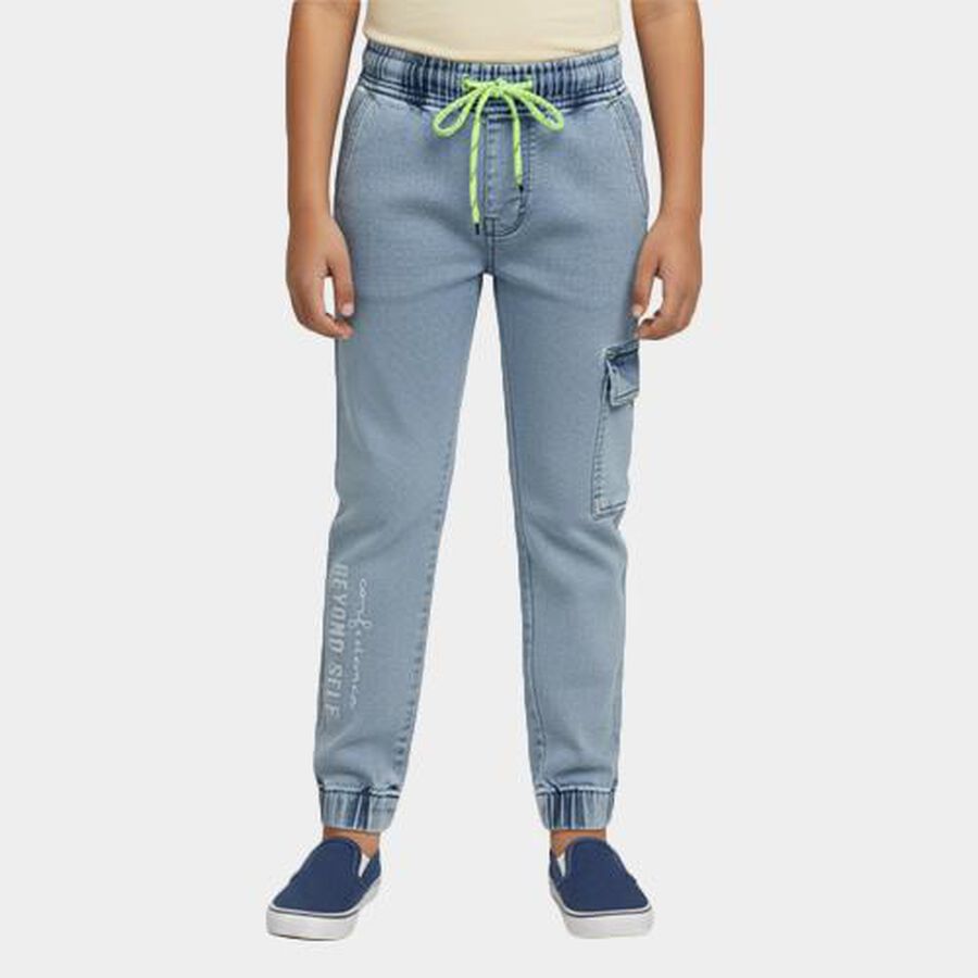 Boys Light Blue Jogger Fit Cargo Jeans, हल्का नीला, large image number null