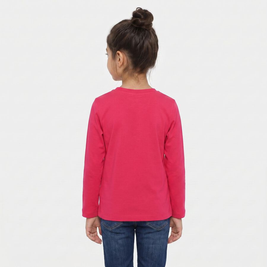 Girls Fuchsia Round Neck Regular Top, रानी (फ्यूशिया), large
