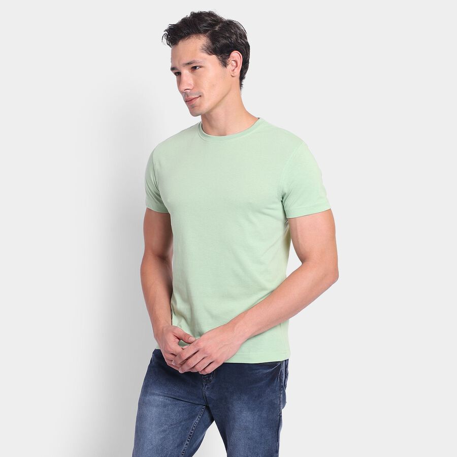 Men's Round Neck Half Sleeves T-Shirt, Light Green, large image number null