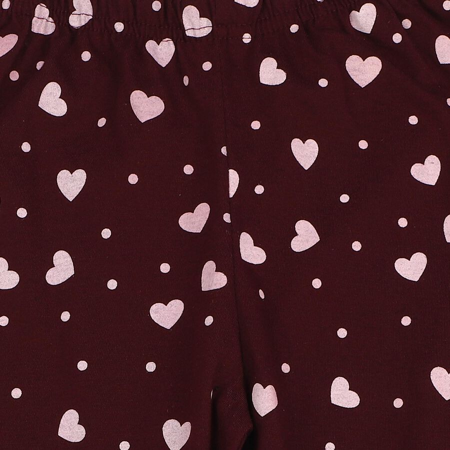 Girls Wine Straight Fit Heart Printed Pyjama, वाइन, large