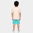 Boys Peach Cotton Round Neck Printed Baba Suit, Peach, small