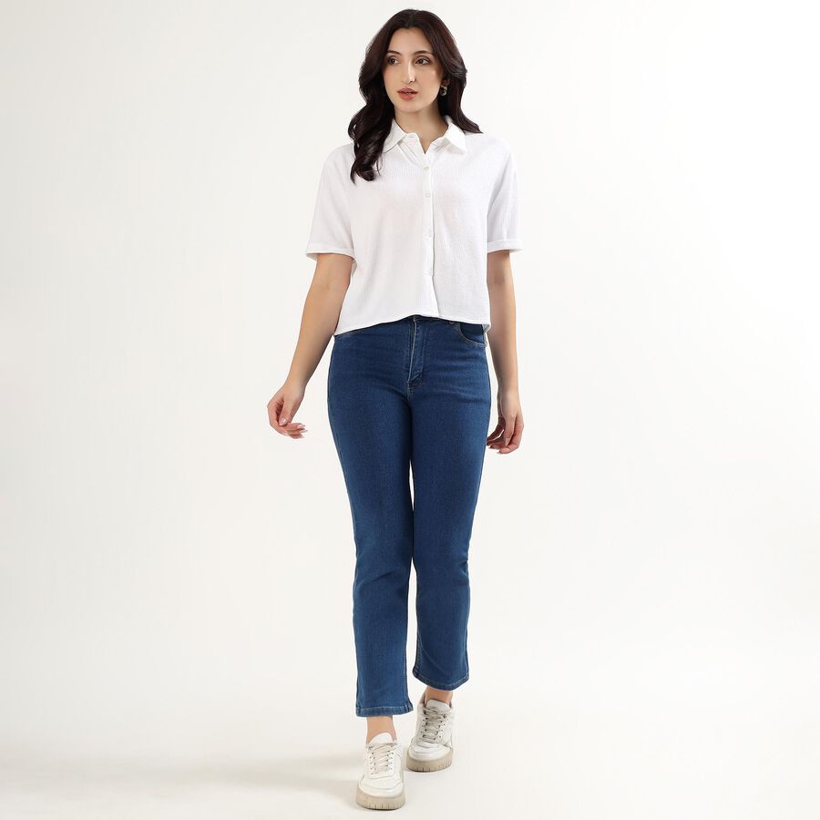 Women's Bright White Half Sleeve Classic Collar Casual Shirt, White, large