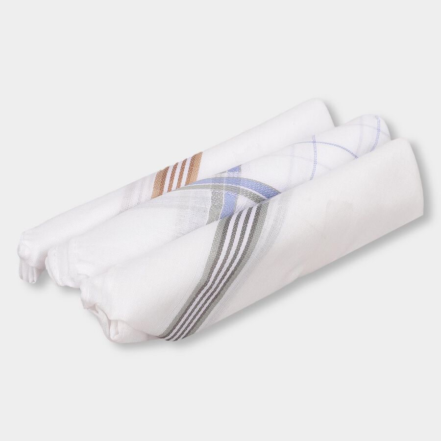 Men's White Checked Pack of 3 Handkerchief, हल्का नीला, large