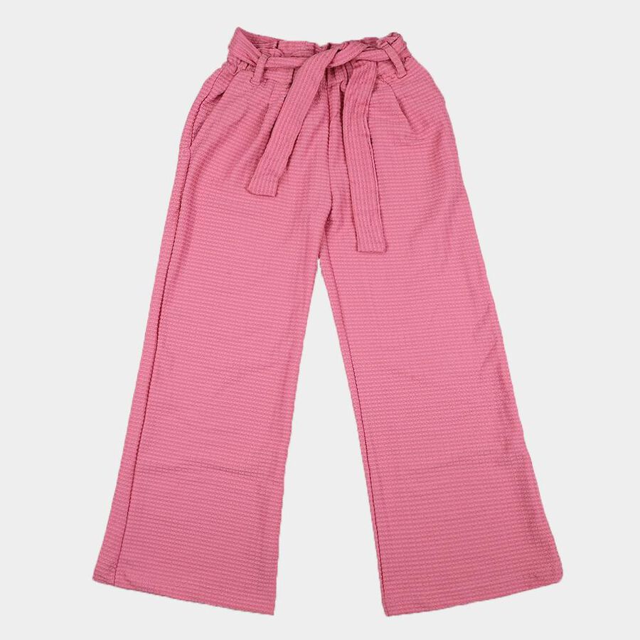 Girls Pink Wide-Leg Textured Trousers, Pink, large