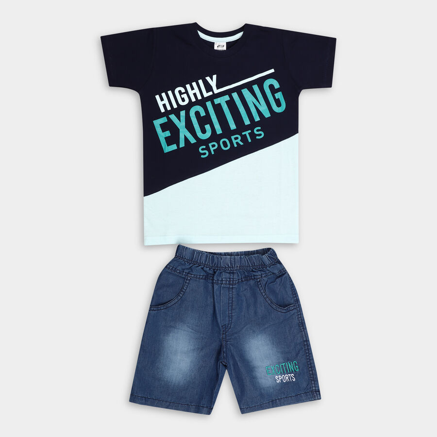 Boys' Cotton Woven Baba Suit, Navy Blue, large image number null