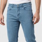 Men's Light Blue Straight Fit Washed Jeans, हल्का नीला, small
