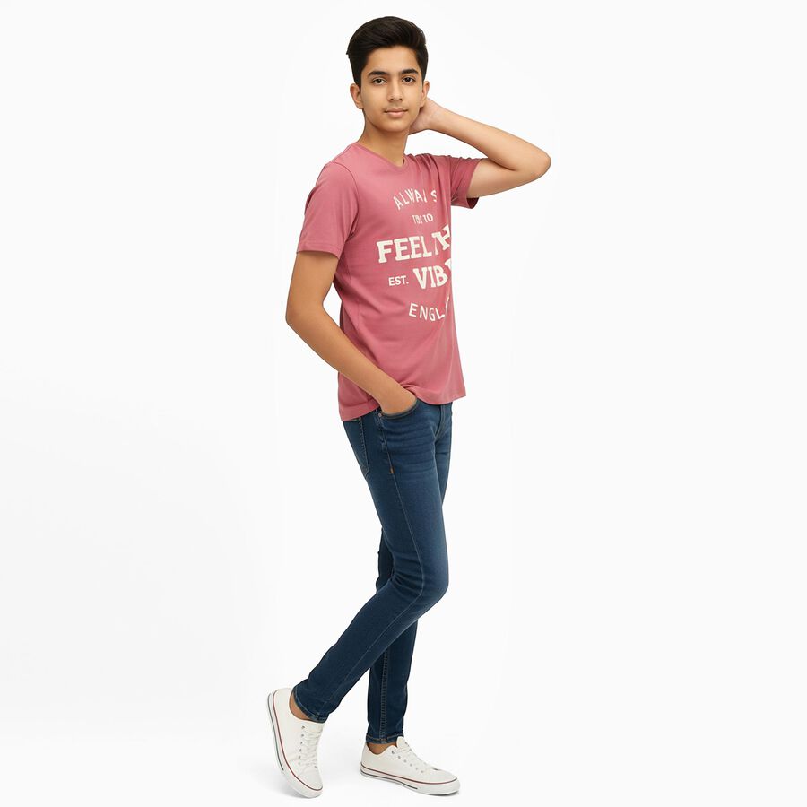 Boys Muted Rose Pink Round Neck Casual Half Sleeve T-Shirt, गुलाबी, large image number null