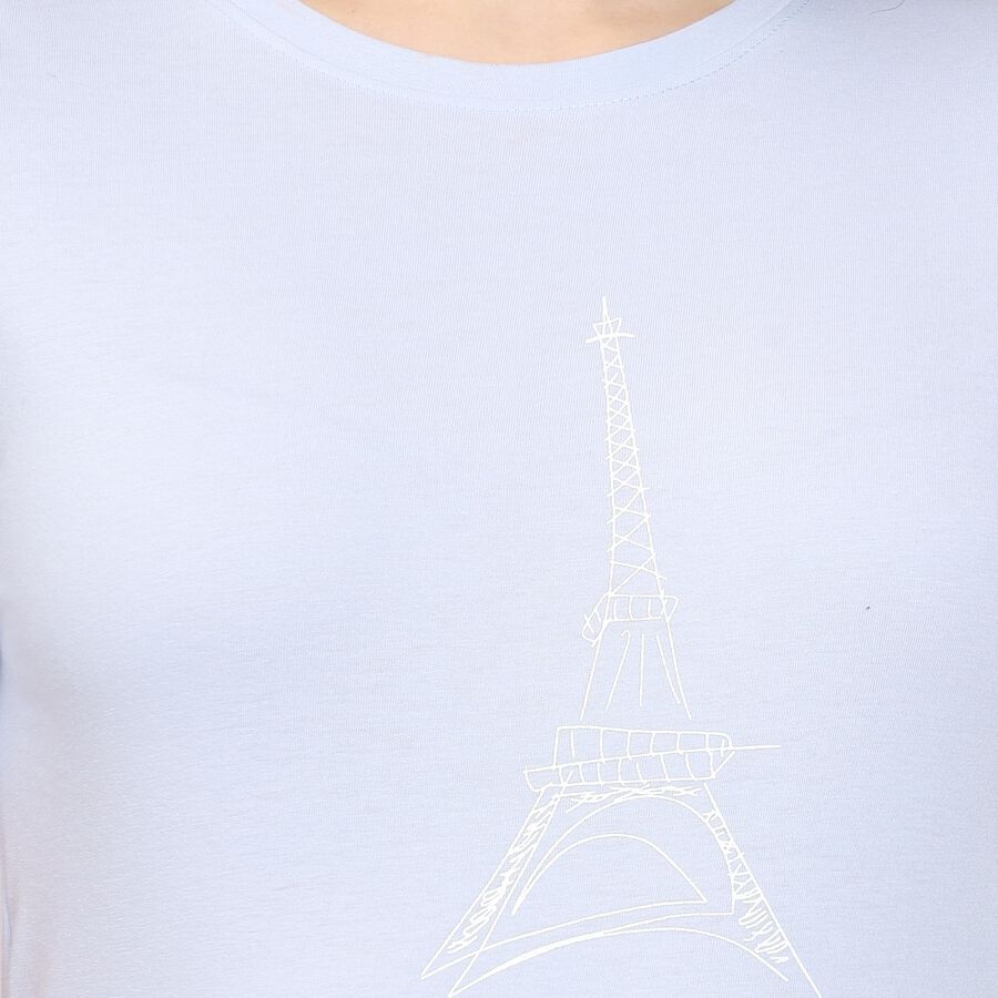 Ladies' Round Neck T-Shirt, हल्का नीला, large