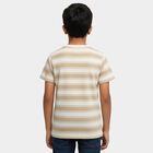 Boys' Beige Cotton Blend Crew Neck Casual T-Shirt, Beige, small
