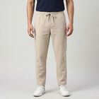 Men's Grey Slim Fit Drawstring Casual Trousers, हल्का ग्रे, small