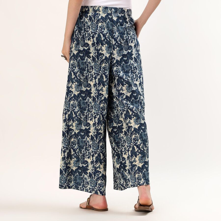 Women's Navy Blue Relaxed Fit Printed Palazzos, ऑफ व्हाइट, large