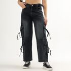 Women's Charcoal Black Cargo Fit High-Rise Jeans, काला, small image number null