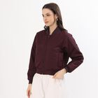 Women's Rich Maroon Ribbed Bomber Jacket, Wine, small image number null