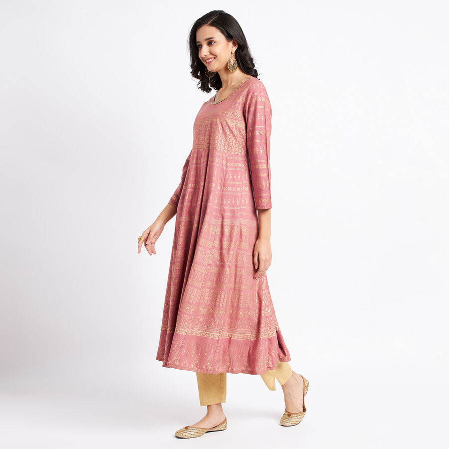 Solid 3/4th Sleeves Empire Line Kurta, Purple, large image number null