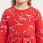 Girls' Red Bow Printed Fit and Flare Frock, Red, small