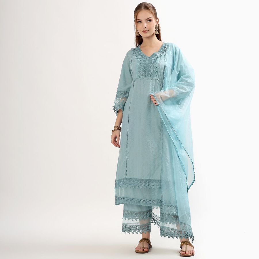 Ladies' 100% Cotton Ethnic Set, Mid Blue, large image number null