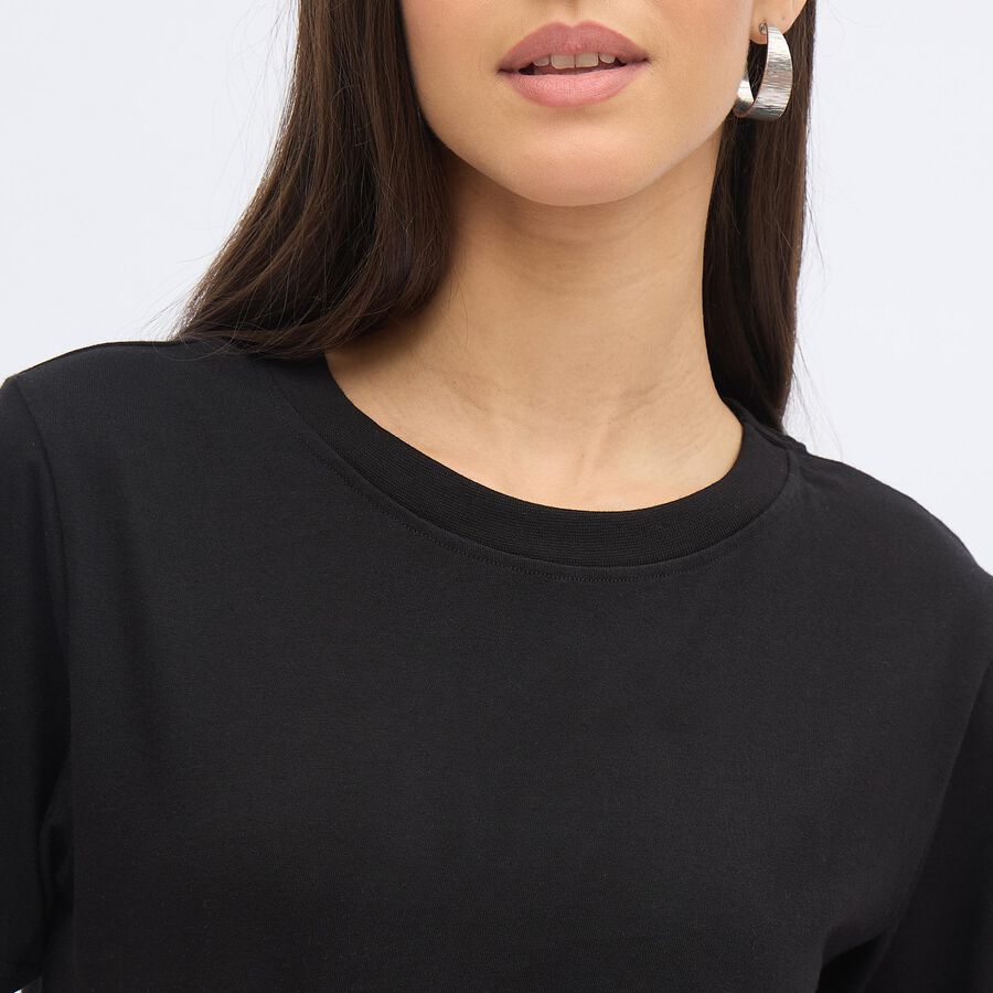 Women's Jet Black Cotton Round Neck Casual T-Shirt, Black, large