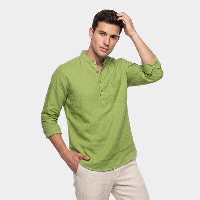 Men's Green Cotton Straight Kurta