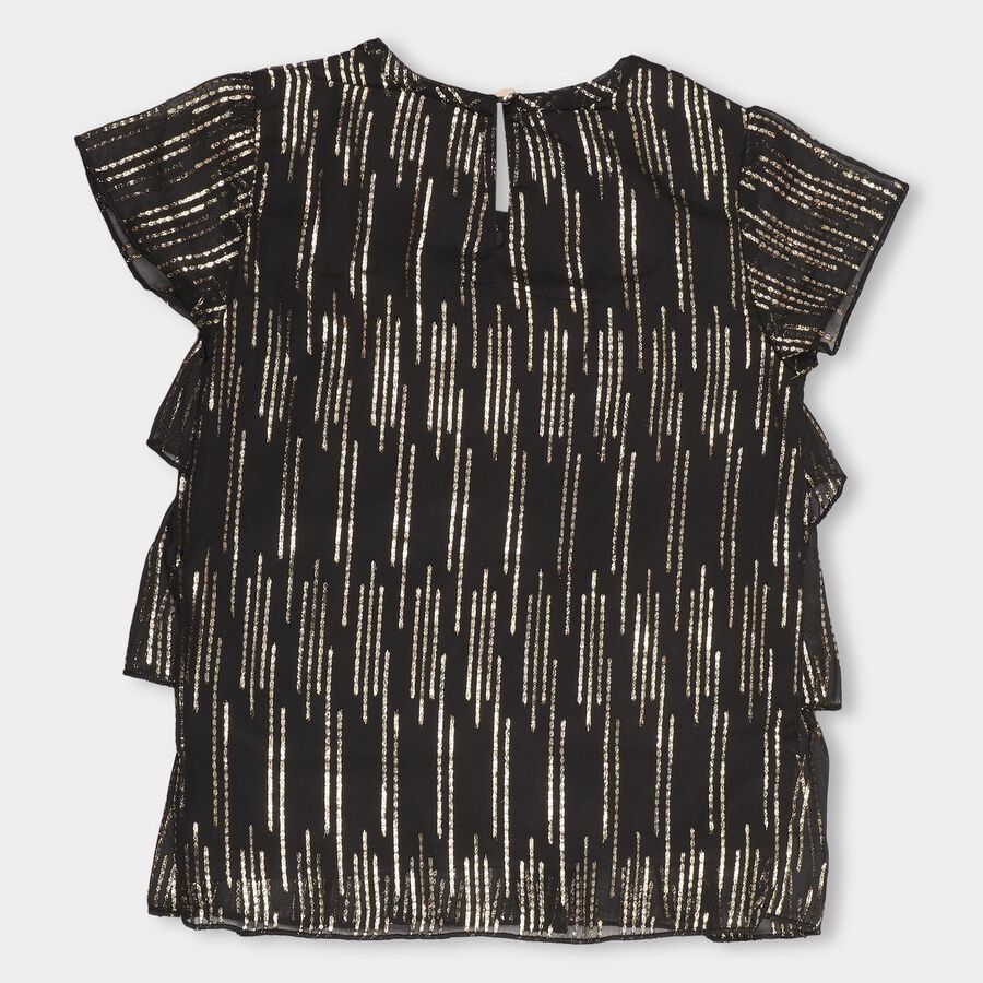 Girls' Jet Black Round Neck Partywear Tunic T-Shirt, काला, large image number null
