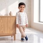 Infants' Beige Round Neck Printed Baba Suit, Beige, small