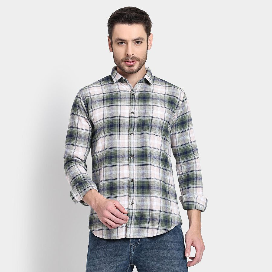 Men's 100% Cotton Casual Shirt , Dark Green, large image number null