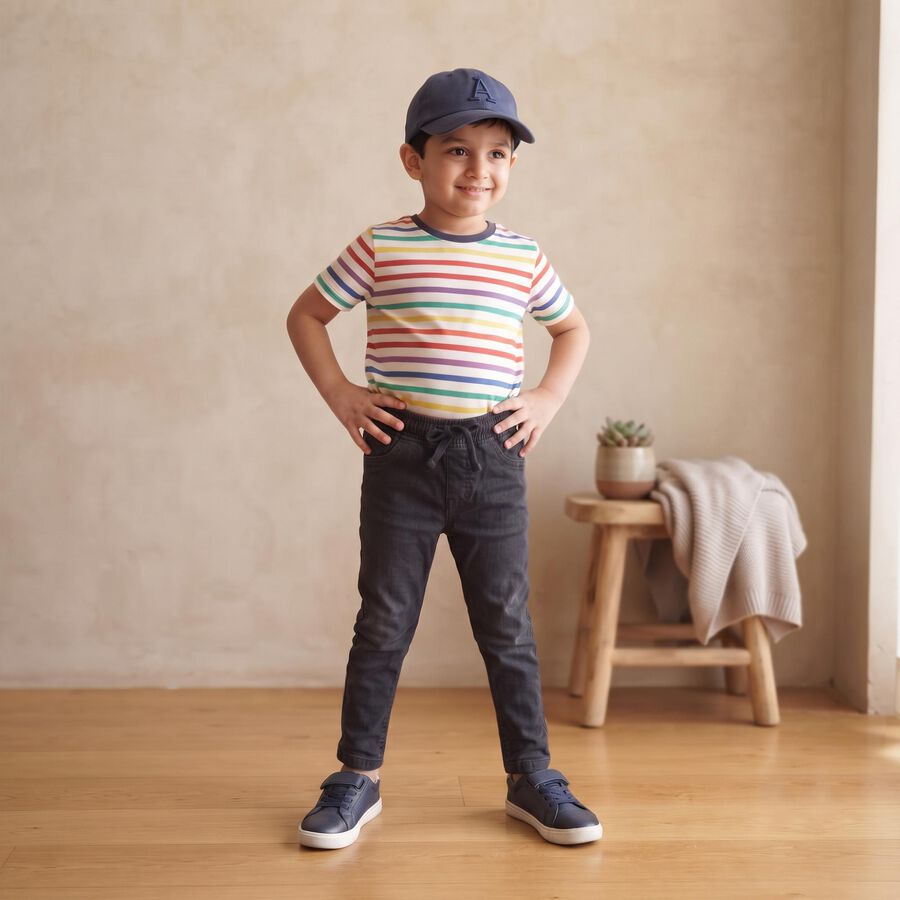 Boys' Black Drawstring Jeans, Black, large