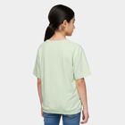 Girls' Mint Green Cotton Round Neck Regular T-Shirt, हल्का हरा, small