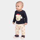 Infants' Navy Blue Cotton Round Neck Teddy Graphic Print Baba Suit, Navy Blue, small
