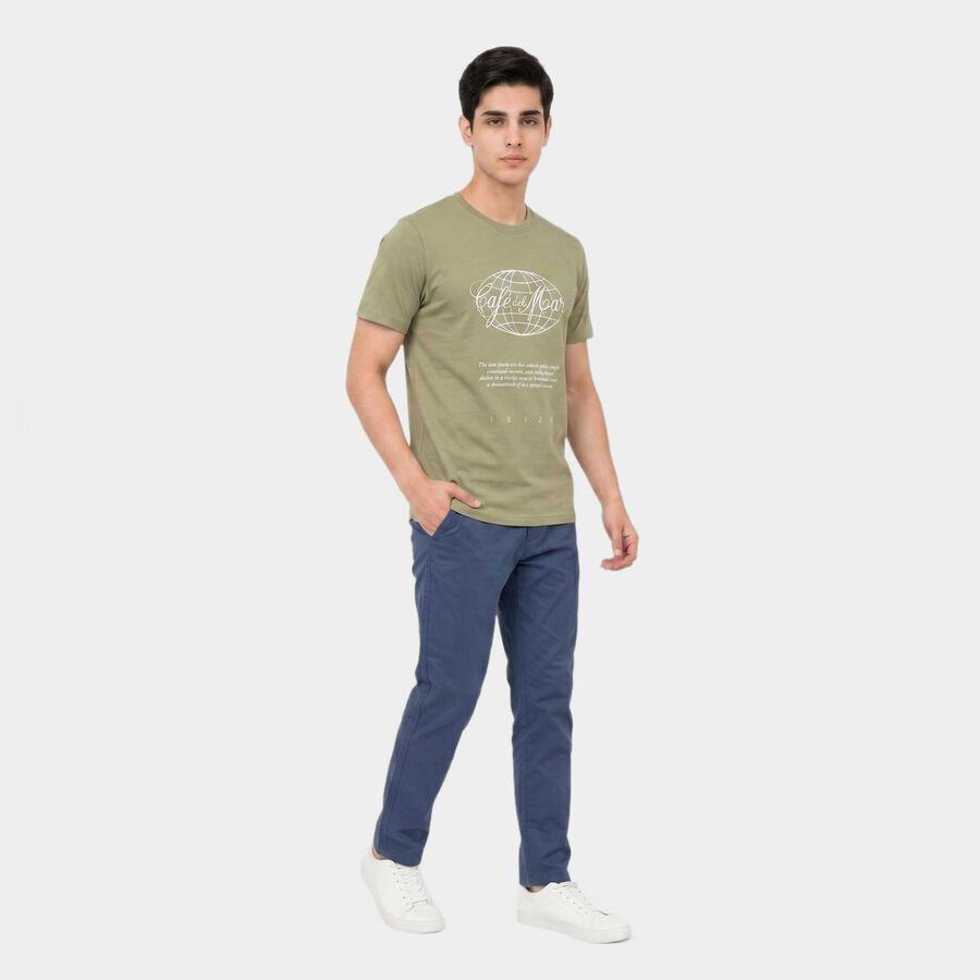 Men's Green Round Neck Regular T-Shirt, हल्का हरा, large