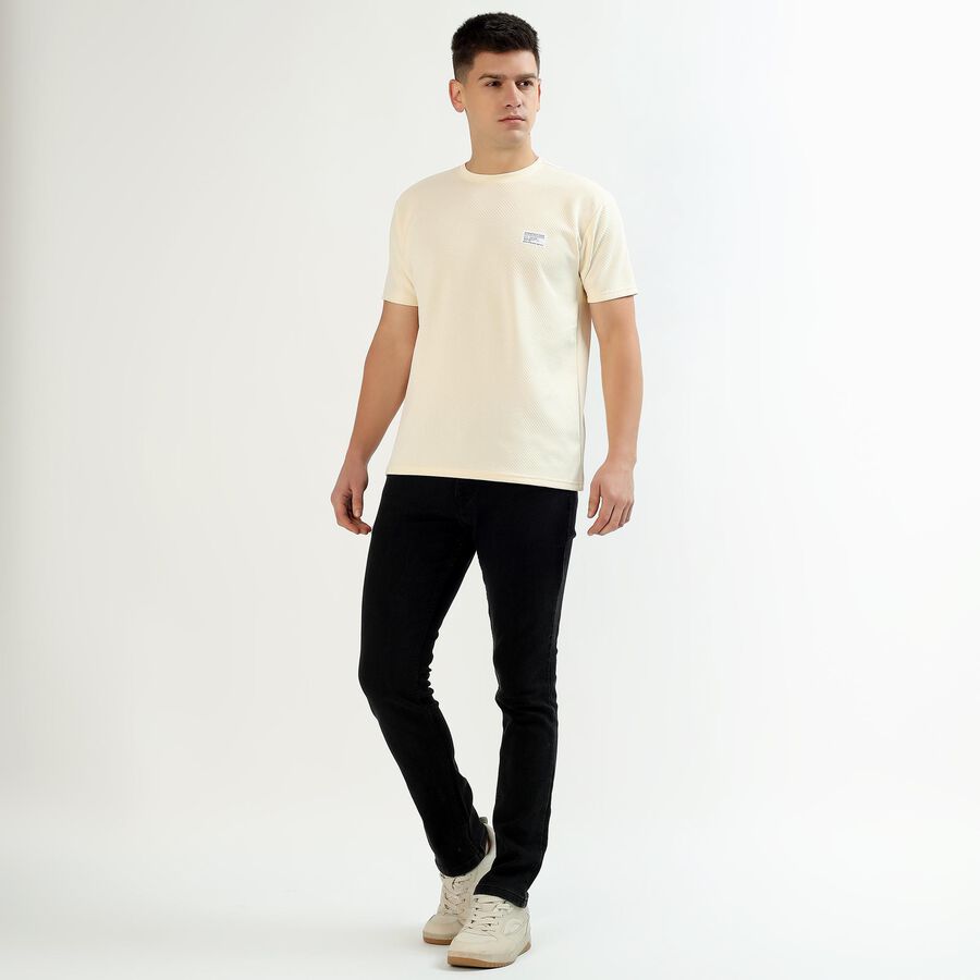 Men's Light Beige Crew Neck Athleisure T-Shirt, एक्रू मिश्रित, large